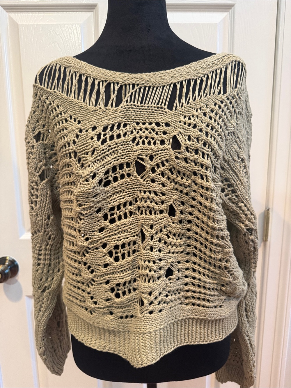 Zara Open-Knit Off-the-Shoulder Sweater in Cream